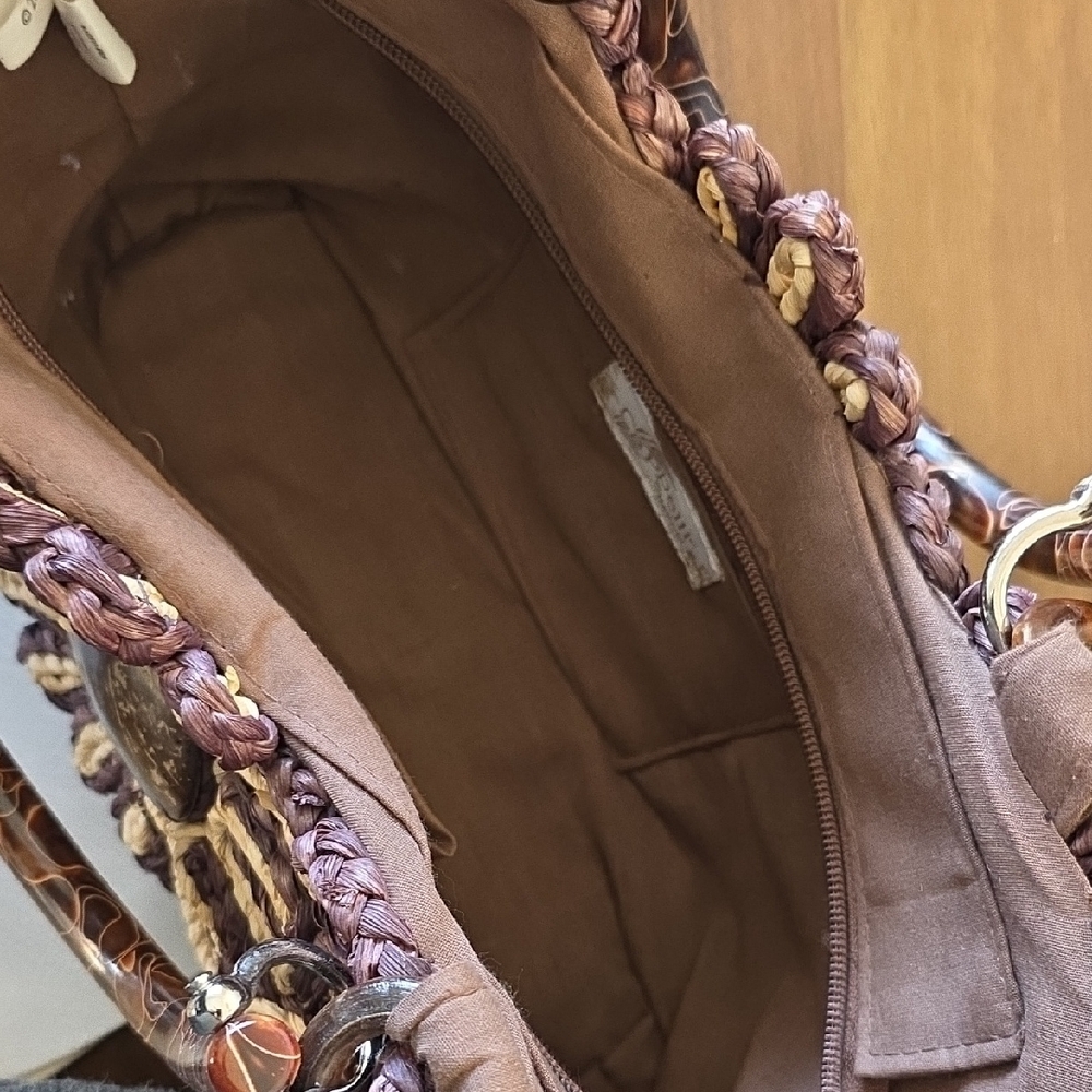 Carppelli Straw world Handcrafted Floral Patterned Purse - Brown and Tan - Picture 3 of 6